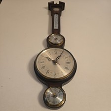 Vintage Uhr Wetterstation Thermometer Barometer Handarbeit Hyrometer Holz 