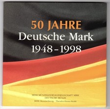 BRD 50 Jahre Deutsche Mark 1948 -1998, Satz DM Münzen mit 10 DM Silbermünze