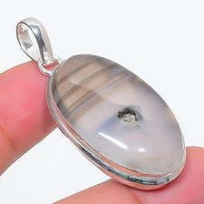 Montana Achat ovale Form Edelstein Anhänger handgefertigter antiker Schmuck 2...