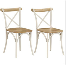 Esszimmerstühle 2er Set Massivholz Mango Weiß 51x52x84 cm Retro Antik-Stil Stahl