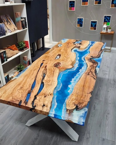 Blue epoxidharz river table - river,