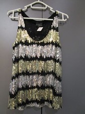 Rich Mond Paillettentop Runder Ausschnitt Silber Gold Gr M (Sch26-7)