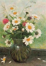 WALTENBERGER Virginie Kuenstlerkarte Margeriten in der Glasvase 