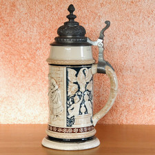 Großer antiker Reinhold HankeBierkrug Relief 1l Masskrug Humpen Jugendstil