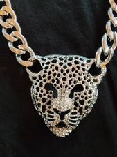 Kette, Schwere Ausführung, Silberfarben, Anhänger Leopard ,Kopf 5 cm, Länge 21cm