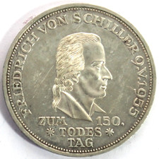 BRD 5 DM 1955 F Friedr. v. Schiller Deutsche Mark Silber J#389, KM#114