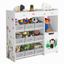 Spielzeugregal mit 9 Aufbewahrungsboxen, Kinderregal, Bücherregal, Holz Weiß