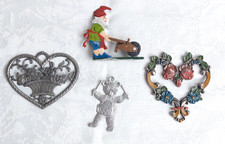 4 Zinnfiguren-Teile -Gartenzwerg m -Schubkarre -Bär-Herz bunt + Herz einfarbig