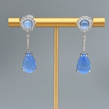 Elegante Ohrringe mit blauem Katzenauge und funkelnden Zirkonia Damen Geschenk