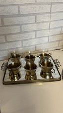 Altes TEESERVICE 6 Gläser im Glashalter auf Tablett 