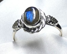 ✨ 925 Silber Ring mit Labradorit • Naturmotiv Blätter • Unikat • Gr.58 (18,4) ?