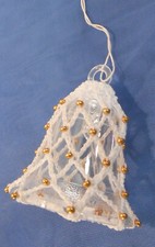 Christbaum-Anhänger kleine Glocke weiß behäkelt, Perlen gold, Handgehäkelt