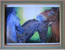 Kunstdruck Bild Öl-Gemälde Pferd 3 Fohlen Porträt 30 x 40 cm DINA3 Farbe bunt