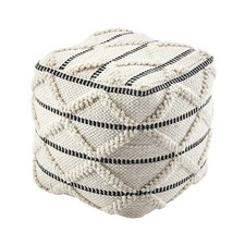Sitzpouf Pouf JAIPUR Retro Sitzwürfel Sitzkissen aus Baumwolle mit Muster- weiß