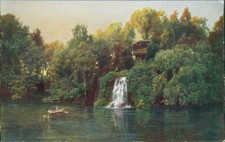 Ansichtskarte Frankfurt Palmengarten Schweizerhaus mit Wasserfall (9906)