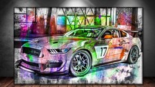 LEINWAND BILD ER XXL POP ART FORD MUSTANG WERKSTATT ABSTRAKT WAND POSTER 150x90