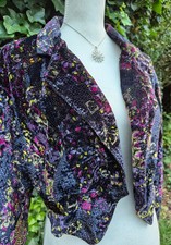 Jacke Bolero  Samt schwarz lila gold Goldglitter glänzend 34/36 C&A Boho Vintage