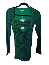 Oh Polly Rip Ride Bodycon Minikleid Größe 10 Cut Out Rüschen Grün Bedruckt