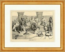 Ostindische Zauberer Turban Schlangen Kobra Beschwörer Pflanze Holzstich E 14598