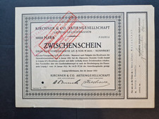 Zwischenschein Kirchner & Co.  AG  1000 Mark 1921 Leipzig-Sellerhausen