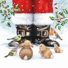 20 Servietten Looking up to Santa Maus Hase Tiere Weihnachten Bescherung 33x33cm