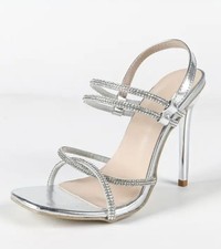 Damenschuhe sexy silberne High Heels 2 / Sandaletten, Stilettos, Gr.38 neu