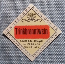 altes kleines Flaschenetikett Kaufladen Puppenstube Trinkbranntwein Rheydt