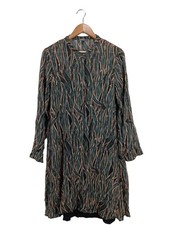 NILE Langarmkleid Damen Kleid Gr. DE 40 grün-creme Casual-Look