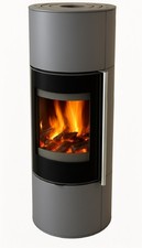 [B-Ware] Runder Premium-Kaminofen Ottawa mit Speicherstein, gussgrau - 6,3 kW