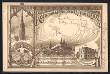 Lithographie Köln am Rhein, Wolkenburg, Dom 1902 