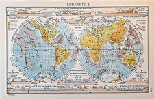 Alte Lithographie, Erdkarte 