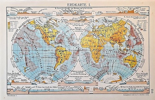 Alte lithographie erdkarte - lithographie,,
