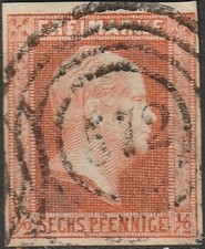 6 Pfg. MiNr. 1 mit Nummernstempel 572 HALLE Saale (OPD Merseburg )