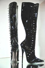 Stiletto Extrem Stiefel,Lackleder,Stachelnieten,Rock&Gothic,Italy,Gr.37,H:15 cm