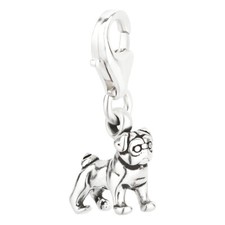 Charm / Anhänger Hund Mops mit Karabinerverschluß Sterling Silber