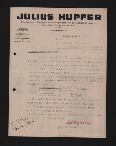 Münster brief 1927 julius - mÜnster,, 1927,