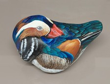 bemalter Stein/ handbemalt/ Mandarinente, Skulptur, Dekoration, Geschenk