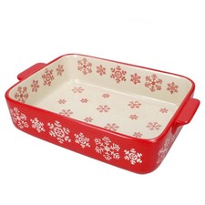 Auflaufform Schneeflocke 1,13L rot-creme Steingut Weihnachten Back-Form Bräter  