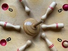 Kegelbahn vintage Holz rund Spielzeug für Tisch Rarität