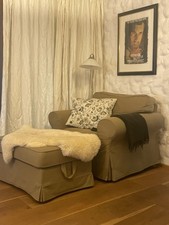 IKEA Ektorp Sessel mit Hocker, Bezug Olivgrün, ohne Dekomaterial