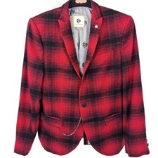Noose & Monkey Blazer Jacke rot schwarz kariert Wollmischung 42R Totenkopffutter