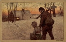 Künstler Litho Hey, Paul, Heimkehr, Vater und Tochter, Bauern,... - 11456101