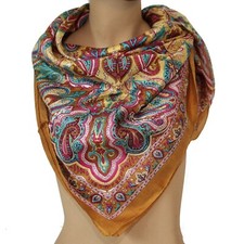 Halstuch Seidentuch Reine Seide 100x100 cm Paisley Bandana Silk Leicht Braun 139