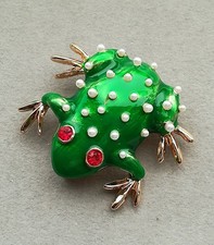 Frosch Brosche Gold Perlen
