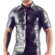 Herren Leder-Imitat Hemd Tasche Knopfleiste Wetlook Glanz Shirt Bilitas "Uniform