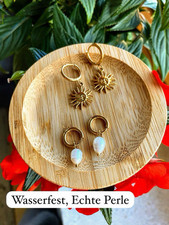 (8.90€/Paar) Wasserfeste Ohrringe Sonne und Süßwasserperle, vergoldet