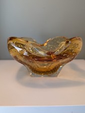 Vintage Murano Glas Aschenbecher, Schale, Bullicante, Amber, Bernsteinfarben 