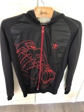 Adidas Jacke Hoodie Vintage schwarz-rot L Herren ANSCHAUEN Selten!!