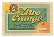 AFG DDR Etikett ZITRO-ORANGE Limonade - VEB Sachsen-Bräu Leipzig