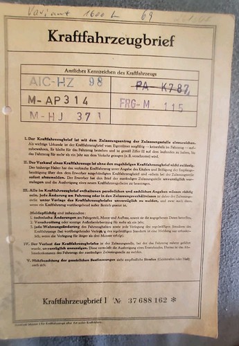 Alter kfz brief - alter, 1600